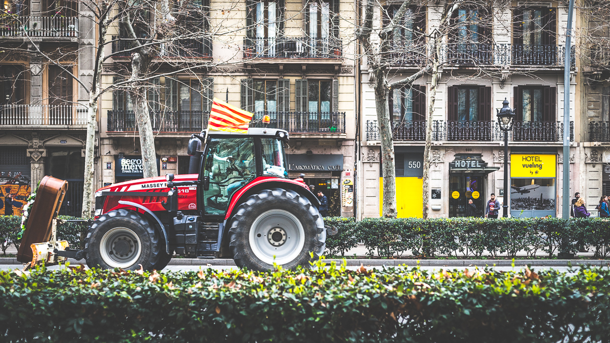 Tractor on the road in Barcelona